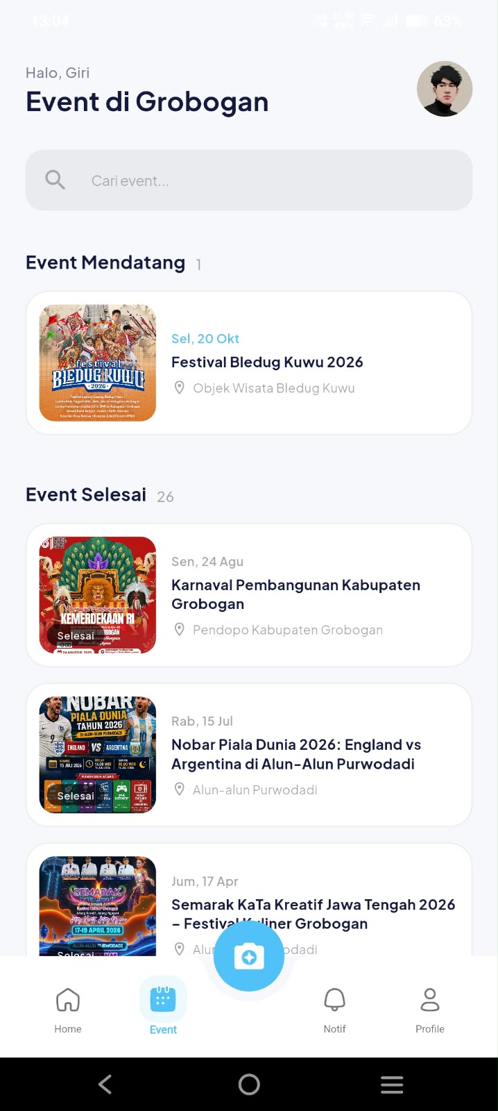 Tampilan fitur aplikasi Grobogan Smart City Mobile