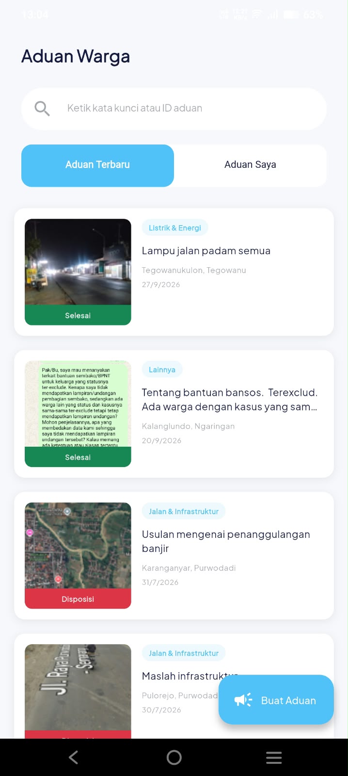 Tampilan layar 5 aplikasi Grobogan Smart City Mobile
