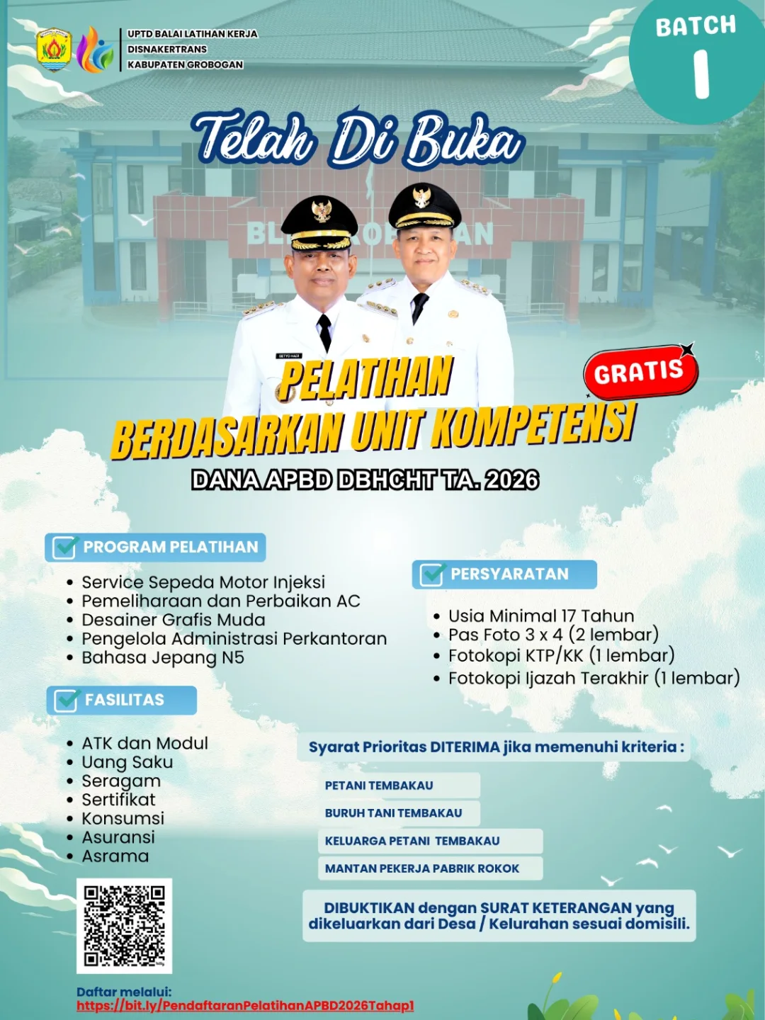 Pendaftaran Dibuka Pelatihan Berbasis Unit Kompetensi DBHCHT TA 2026 Tahap 1