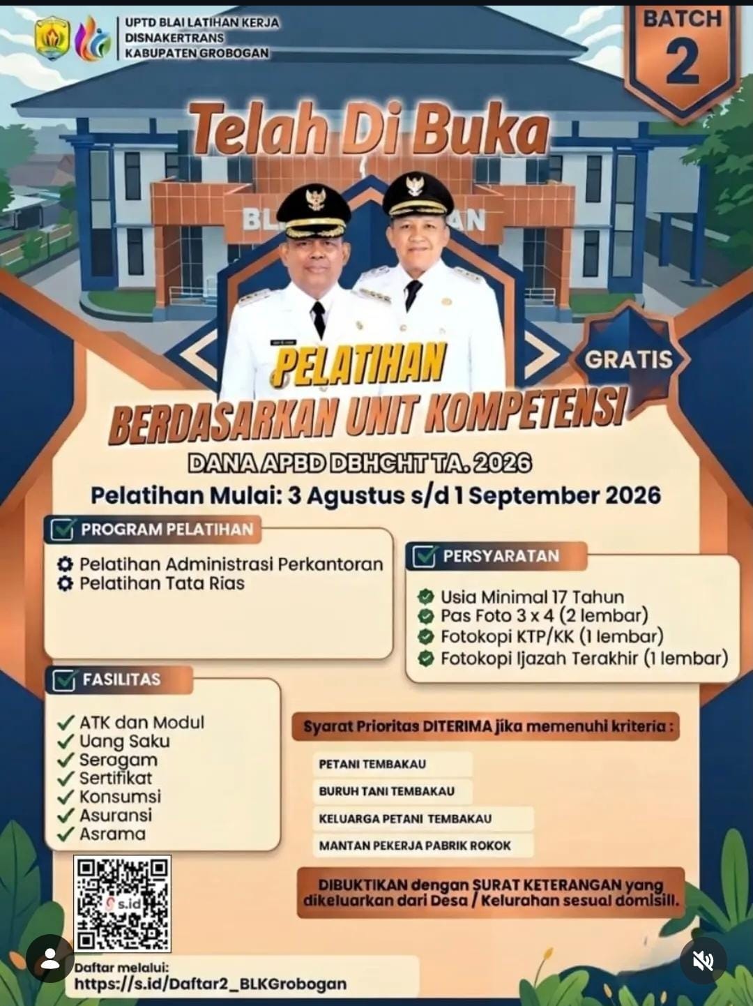 Disnakertrans Grobogan Buka Pelatihan Gratis Batch 2 Sumber Dana DBHCHT 2026