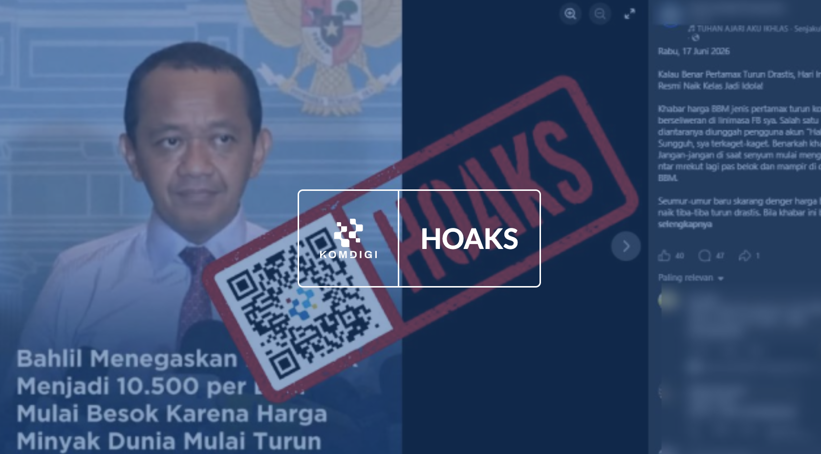 [HOAKS] Bahlil Umumkan Harga Pertamax Turun Jadi Rp10.500