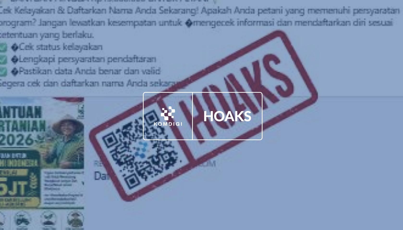 [HOAKS] Tautan Pendaftaran Bantuan Rp15 Juta untuk Petani